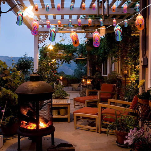 8.5Ft 10 Summer Multicolor Beach Flip Flop String Lights, Beach Themed Outdoor Party Lights with Multicolor Slipper