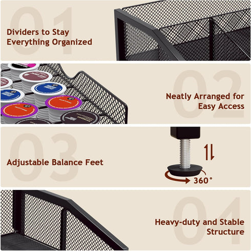 Countertop, Homsorout Coffee Bar Organizer - Coffee Station for Metal and Wood K Cup holder Storage Basket for Syrup