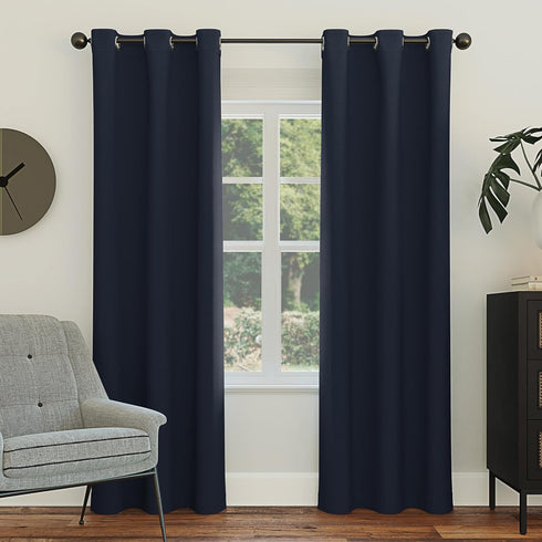 Sun Zero Easton Energy Saving Blackout Grommet Curtain Panel, 40" x 108", Navy Blue