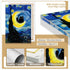 TYOHU Black Cat Canvas Wall Art, Starry Night Oil Painting, 12x16in Framed Colorful Abstract Floral Prints for Gallery