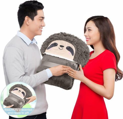 Cozy Sloth Wearable Hooded Blanket for Adults - Super Soft Warm Plush Flannel Fleece & Sherpa Hoodie Throw Cloak Wrap
