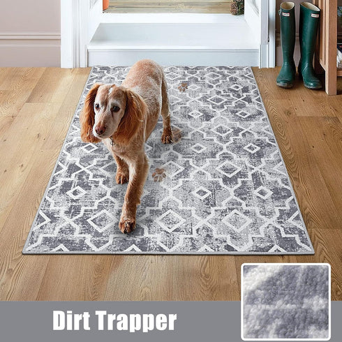 3'x5' (Grey,3'x5') Wonnitar Moroccan Indoor Door Mat - Indoor Mat for Front Door Entry, Washable Non-Slip Grey