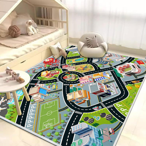 Kids Car Rug, Carpet Playmat for Toy Cars and Train, Road Traffic Play Mat with Non-Slip Backing, Ideal Gift for