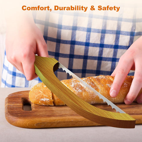 FTCIRA 16" Bread Knife for Homemade Bread Walnut Bow Bread Cutter with Ultra-Sharp Serrated Stainless Steel Blade