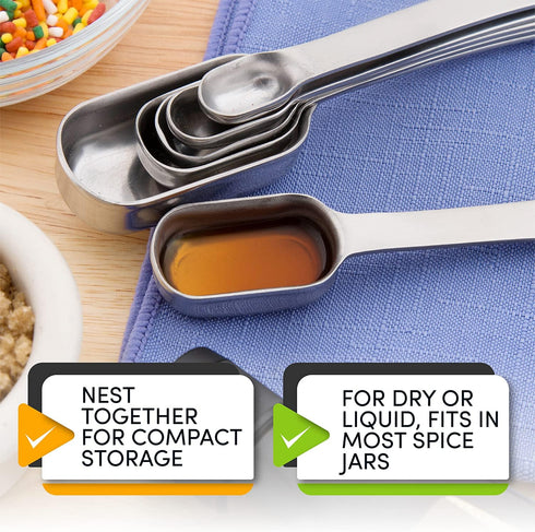 Spring Chef Stainless Steel Measuring Spoons Set of 7 with Leveler, Nesting Kitchen Gadgets for Baking & Cooking