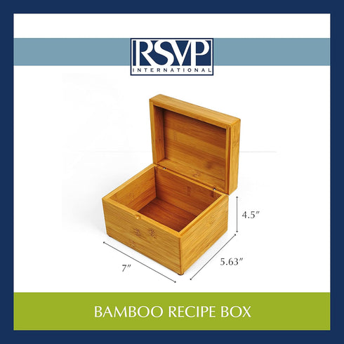 RSVP International Bamboo Collection Reusable Recipe Box, 7x5.6x4.5, Biodegradable
