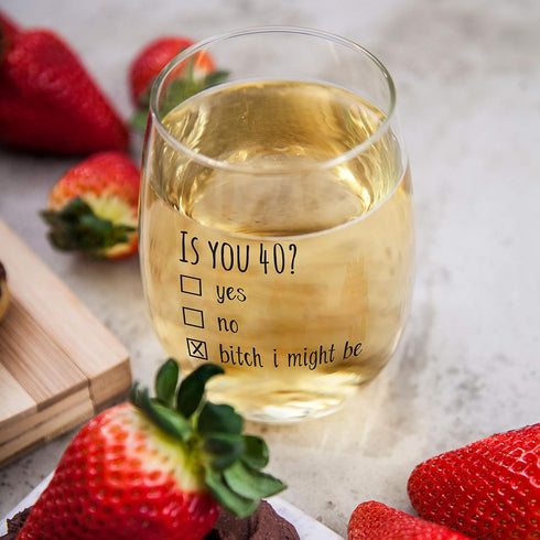 40th Birthday Gifts Wine Glass for Women and Men - Funny Is You 40 Gift Idea for Mom Dad Husband Wife, 15oz Party