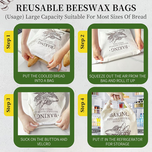 Reusable Beeswax Bread Bags,Beeswax Lined Bread Bags for Sourdough