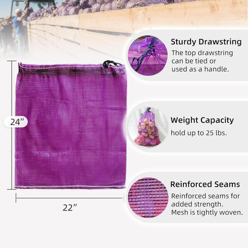 Mesh Firewood Bags 22"×24", Crawfish Sacks for Selling, Storage Potato Sacks, Pack of 10 Mesh Wood Bags for Firewood