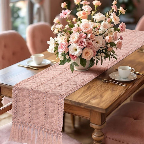 48 Inches yuboo Pink Table Runner Long, Boho Dusty Rose Table Runner for Shabby Decor Farmhouse Dresser Runners