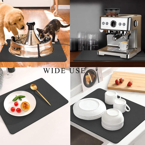 Coffee Mat for Countertops ,Coffee Bar Accessories Fit Under Coffee Maker Espresso Machine, Absorbent Hide Stain Rubber Mat for Countertop ,Dish Drying Mat for Kitchen Counter (Dark Gray, 16"x24")