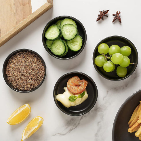 Selamica 3.3 Inch Ceramic Soy Sauce Dish, Dipping Bowls Set of 6 for Condiments, Sushi, Ketchup, BBQ, Matte Black