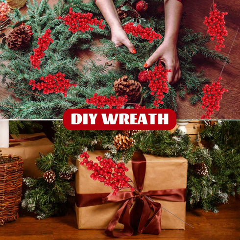 30PCS Stems,10.6inch/9inch LOMIMOS Large Artificial Red Berry Christmas Red Berry Picks Holly Berry Branches