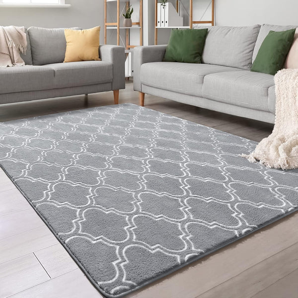 Chicrug Shag Geometric Modern Area Rug for Bedroom, 5x7 Feet Memory Foam