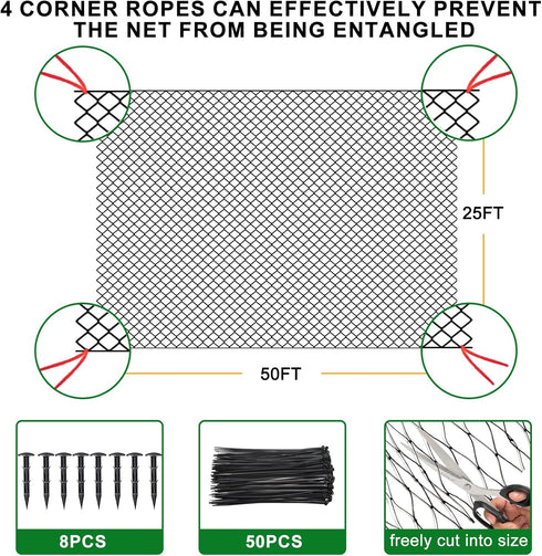 25'x50' 3/4" BSTPCOO Bird Net Bird Netting for Chicken Coop Roof, Nylon Mesh Poultry Netting Garden Nettings for Fruits