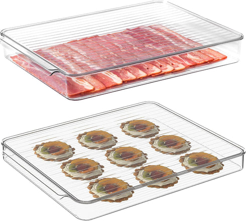 vacane Stackable Freezer Organizer, Flat Produce Saver Sliced Cheese Container with Lids,