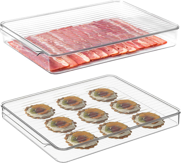 vacane Stackable Freezer Organizer, Flat Produce Saver Sliced Cheese Container with Lids,