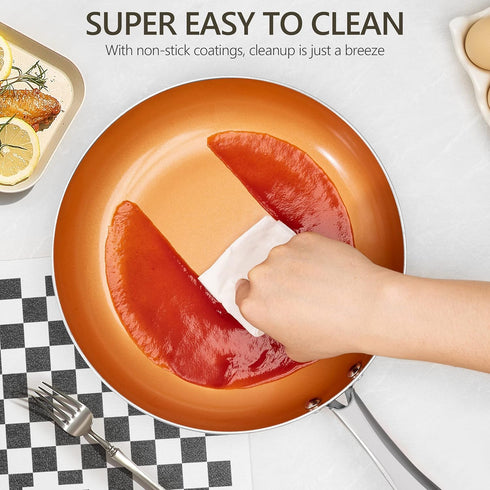 MICHELANGELO 10 Inch Copper Nonstick Frying Pan with Lid, Scratch Resistant Ceramic Coating