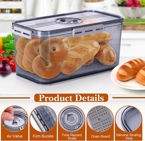 Counter ANYPROLUS Bread Box for Homemade Bread Boxes for Kitchen Airtight, Time Recording Bread Storage Container