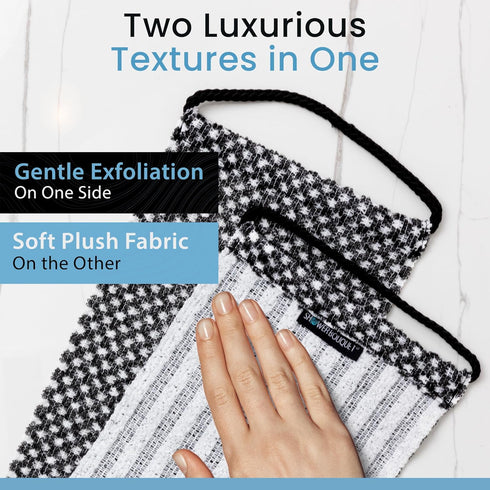 2-Pack 1 1 Japanese Exfoliating Washcloth for Back & Body - Charcoal & Silver Ion Exfoliating Towel with Handles