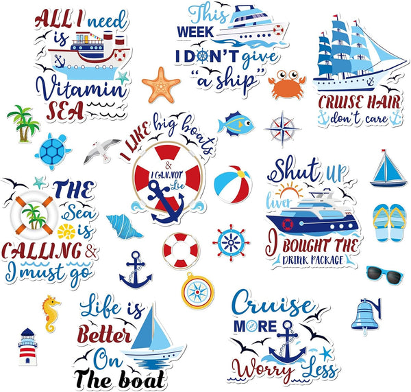 27 Pcs Cruise Door Magnets, Funny Sea Navigation Refrigerator Stickers for Cruise Ship Door Decor and Cabin Party