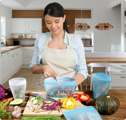Reusable Silicone Food Storage Bag, Stand Up Food Storage Container, Set of 6 Bowls for Meal Prep, Freezer Safe