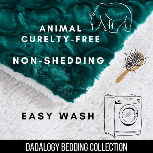 50" 60" DaDa Bedding Lavish Emerald Teal Green Faux Fur Fuzzy Throw Blanket - Mermaid Scales Design White Sherpa