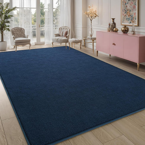 Area Rugs for Bedroom Living Room, 4x6 Navy Blue Thickened Memory-Foam Indoor Carpet, Modern Aesthetic