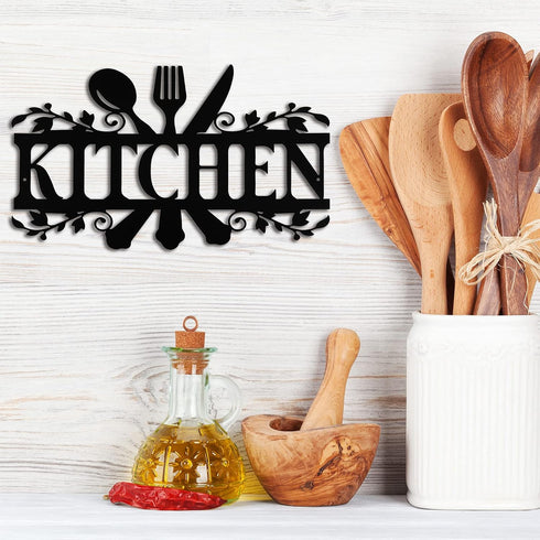 Hotop Black Kitchen Metal Sign, Rustic Country Wall Art for Dining Room, Farmhouse Kitchen Decor, 14 x 8.8 Inches