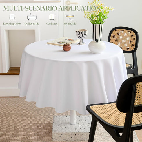 60 Inch Max50 Inch BYDOLL Table Cloth Round Tablecloth Fits Diameter Top,White Washable Outdoor Winkle and Stain