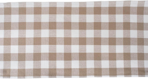 DII - Heavyweight Fringed Check Table Runner, 14x72, Stone Brown