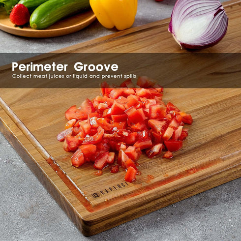 20 14 Inch Extra Large Acacia Wood Cutting Board x - Caperci Better Kitchen Chopping Board with Juice Groove & Handle