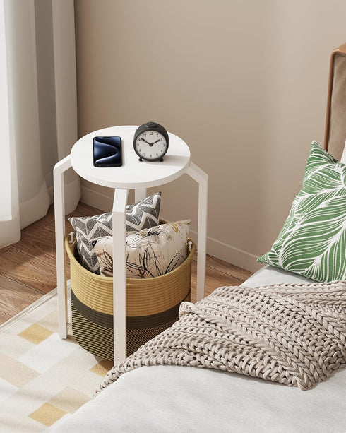 TB01BWK092 TUTOTAK Small Side Table, Round End Table, Night Stand, Bedside Table, Sofa Table with Storage Basket
