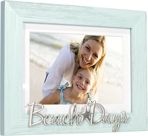 Malden International Designs Beach Days Picture Frame - 4x6 or 5x7, Turquoise, Silver Finish with Starfish Icon