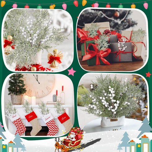16 Pcs Christmas Tree Branches Filler Artificial Pine Branches with Berry Stems Christmas Tree Picks Greenery Sprays