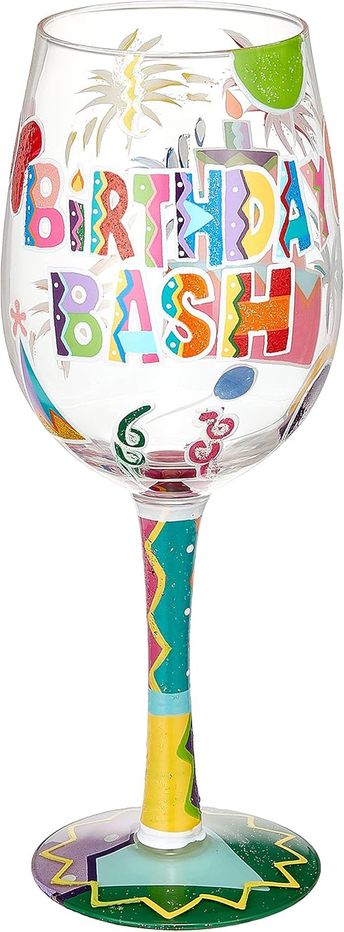 Designs by Lolita “Birthday Bash” Hand-painted Artisan Wine Glass, 15 oz