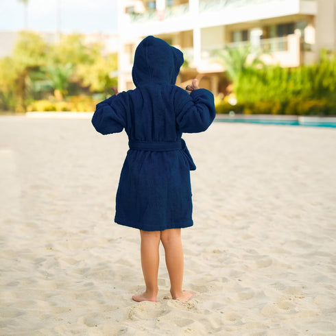 9-12 BAGNO MILANO Kids Organic Turkish Cotton Hooded Beach Cover-Up Towel, GOTS Certified, for Boys and Girls (Navy