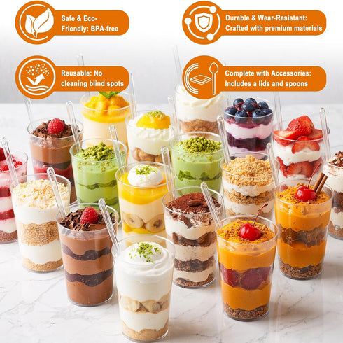 200 3oz Pcs Mini Dessert Cups with Lids and Spoons - Jello, Clear Plastic Parfait & Pudding Shooter Cups for Tasting