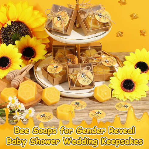 24 Set Baby Shower Bee Party Favors Honeycomb Bee Soap Handmade Scent Soaps with Gift Box Thank You Cards cute Charms