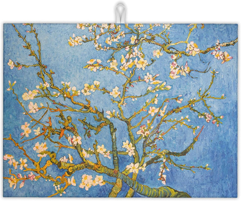 UIUPRO Almond Blossom Tree Dish Drying Mat for Kitchen Counter Decor,Flower Dish Drying