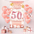 DPKOW Rose Gold 50th Birthday Banner - Backdrop, Wall & Garden Decoration, 185 x 90cm Fabric