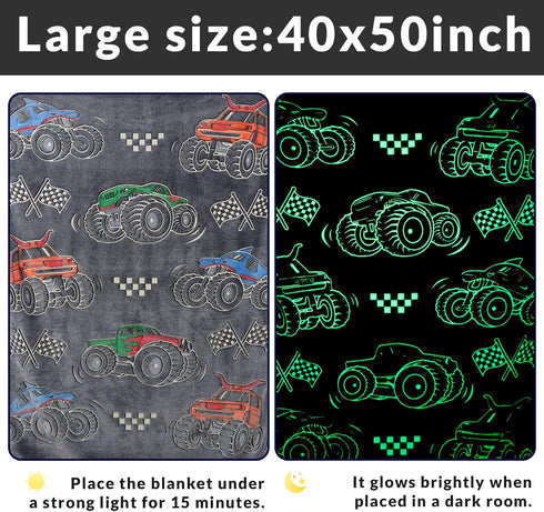 2-6, 40"x50" OHOIT Truck Blanket for Boys, Construction Excavator Tractor Toddler Blanket, Kids Gifts for Boys, Glow