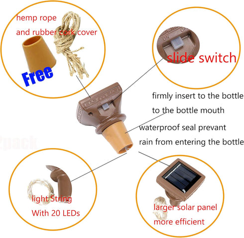 12 Pack 20 YJFWAL Upgraded Solar Wine Bottle Lights, LEDs Waterproof Copper Light, Bottle Light Fairy Cork String