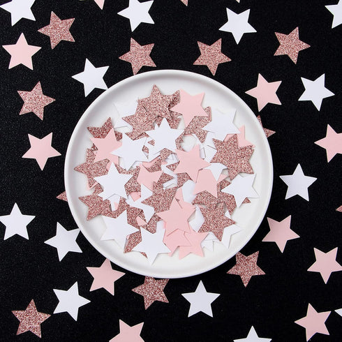 Pink White Rose-Gold Confetti, 300pcs Glitter Paper Twinkle Little Star Table Confetti for Party Decorations