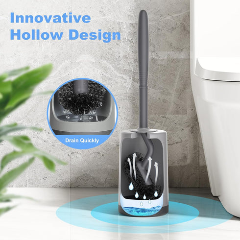 HAMITOR Toilet Bowl Brush Holder Set, Curved Design with Holder for Deep Cleaning, Compact Hidden Scrubber, Gray