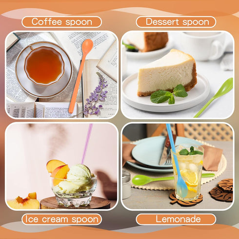 8 Pcs Iced Tea Spoons, Long Plastic Ice Handle Spoons, Colorful Teaspoons for Mixing Ice Cream, Honey, Cocktail