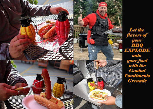 Caliber Gourmet Condiment Dispenser Set - Grenade Shape Squeeze Bottles for BBQ, Camping, Ketchup Mustard, Red & Yellow