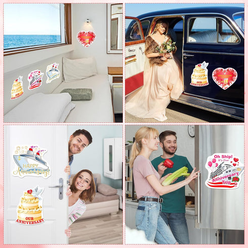 Hoteam 4 Pcs Large Cruise Door Decorations Magnetic, Happy Anniversary Cruise Door Magnets, Waterproof Cabin Decor