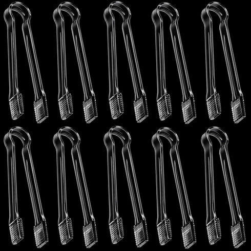 Patelai 10 Pieces Small Plastic Serving Tongs for Appetizers, Clear Mini Sugar Cube Buffet Ice Tongs, 6.3 Inch