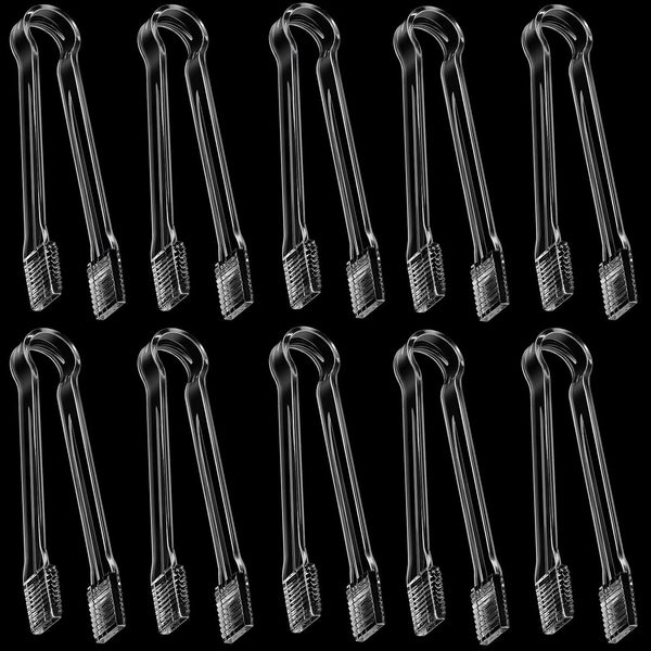 Patelai 10 Pieces Small Plastic Serving Tongs for Appetizers, Clear Mini Sugar Cube Buffet Ice Tongs, 6.3 Inch